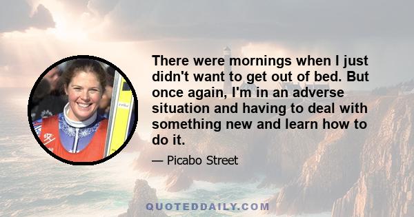 There were mornings when I just didn't want to get out of bed. But once again, I'm in an adverse situation and having to deal with something new and learn how to do it.