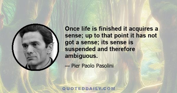 Once life is finished it acquires a sense; up to that point it has not got a sense; its sense is suspended and therefore ambiguous.