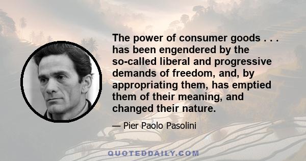 The power of consumer goods . . . has been engendered by the so-called liberal and progressive demands of freedom, and, by appropriating them, has emptied them of their meaning, and changed their nature.