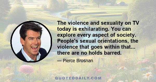 The violence and sexuality on TV today is exhilarating. You can explore every aspect of society. People's sexual orientations, the violence that goes within that... there are no holds barred.