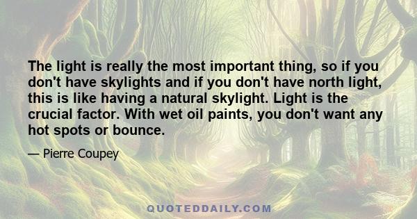 The light is really the most important thing, so if you don't have skylights and if you don't have north light, this is like having a natural skylight. Light is the crucial factor. With wet oil paints, you don't want