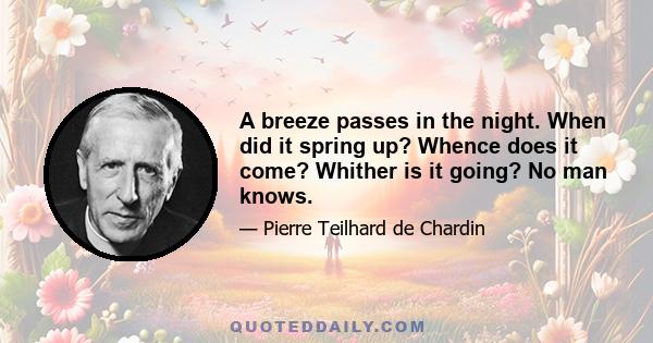 A breeze passes in the night. When did it spring up? Whence does it come? Whither is it going? No man knows.