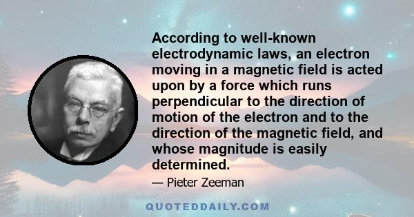 According to well-known electrodynamic laws, an electron moving in a magnetic field is acted upon by a force which runs perpendicular to the direction of motion of the electron and to the direction of the magnetic