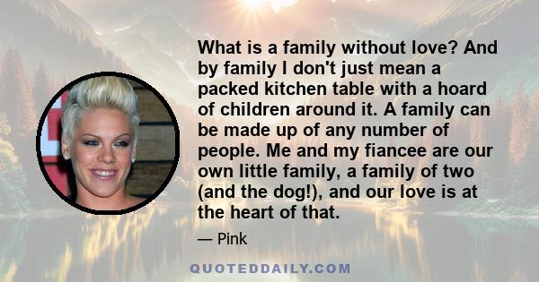 What is a family without love? And by family I don't just mean a packed kitchen table with a hoard of children around it. A family can be made up of any number of people. Me and my fiancee are our own little family, a