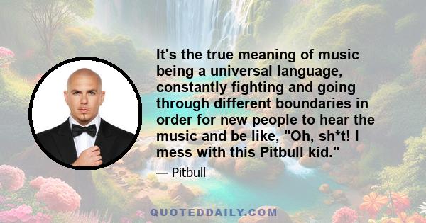 It's the true meaning of music being a universal language, constantly fighting and going through different boundaries in order for new people to hear the music and be like, Oh, sh*t! I mess with this Pitbull kid.