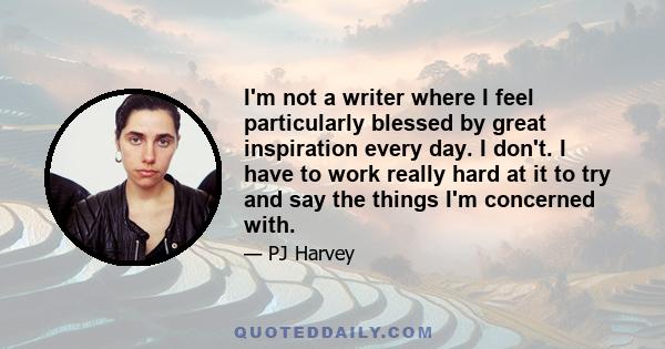 I'm not a writer where I feel particularly blessed by great inspiration every day. I don't. I have to work really hard at it to try and say the things I'm concerned with.