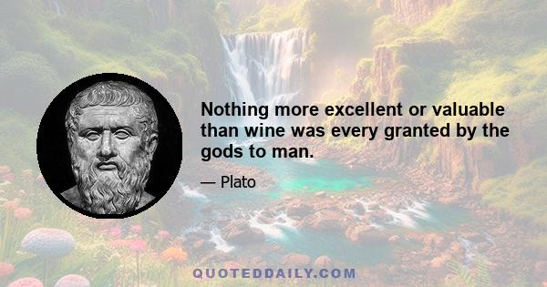 Nothing more excellent or valuable than wine was every granted by the gods to man.