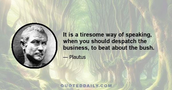 It is a tiresome way of speaking, when you should despatch the business, to beat about the bush.