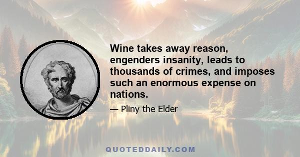 Wine takes away reason, engenders insanity, leads to thousands of crimes, and imposes such an enormous expense on nations.