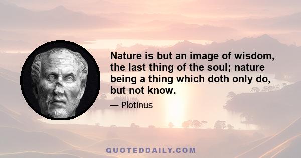 Nature is but an image of wisdom, the last thing of the soul; nature being a thing which doth only do, but not know.