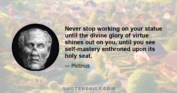 Never stop working on your statue until the divine glory of virtue shines out on you, until you see self-mastery enthroned upon its holy seat.