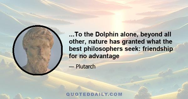 ...To the Dolphin alone, beyond all other, nature has granted what the best philosophers seek: friendship for no advantage