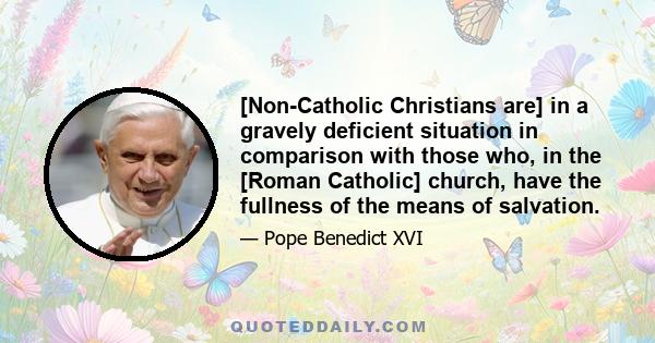 [Non-Catholic Christians are] in a gravely deficient situation in comparison with those who, in the [Roman Catholic] church, have the fullness of the means of salvation.