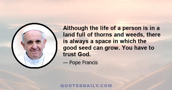 Although the life of a person is in a land full of thorns and weeds, there is always a space in which the good seed can grow. You have to trust God.