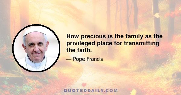 How precious is the family as the privileged place for transmitting the faith.