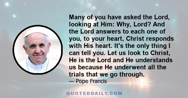 Many of you have asked the Lord, looking at Him: Why, Lord? And the Lord answers to each one of you, to your heart, Christ responds with His heart. It's the only thing I can tell you. Let us look to Christ, He is the