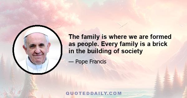 The family is where we are formed as people. Every family is a brick in the building of society