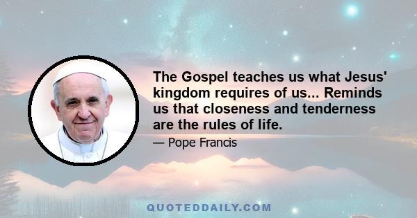 The Gospel teaches us what Jesus' kingdom requires of us... Reminds us that closeness and tenderness are the rules of life.