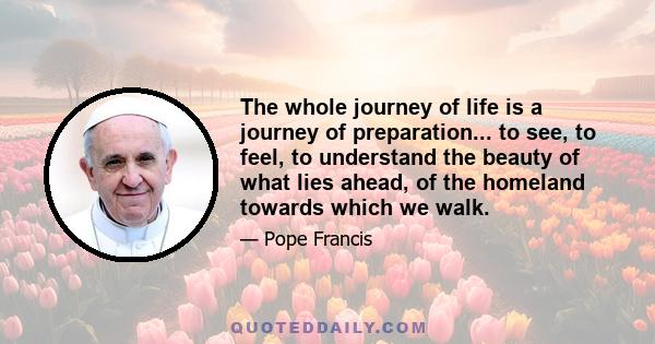 The whole journey of life is a journey of preparation... to see, to feel, to understand the beauty of what lies ahead, of the homeland towards which we walk.