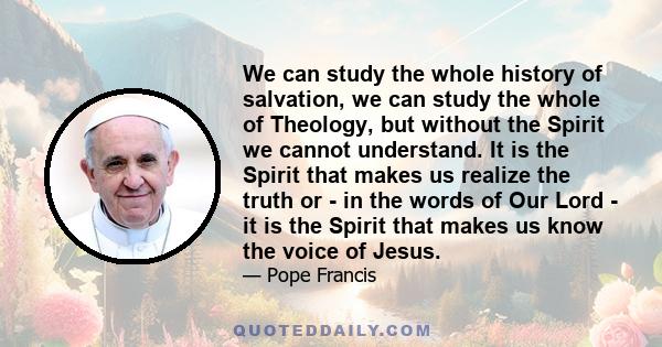 We can study the whole history of salvation, we can study the whole of Theology, but without the Spirit we cannot understand. It is the Spirit that makes us realize the truth or - in the words of Our Lord - it is the