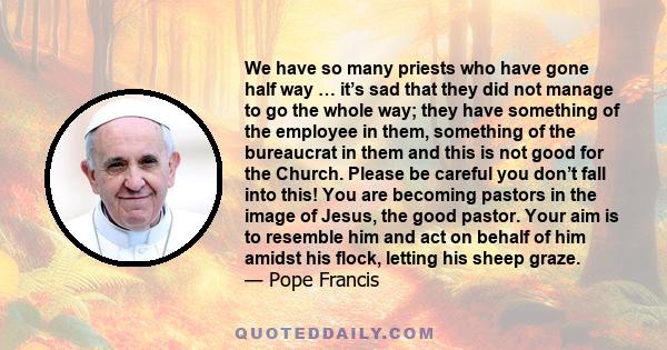 We have so many priests who have gone half way … it’s sad that they did not manage to go the whole way; they have something of the employee in them, something of the bureaucrat in them and this is not good for the