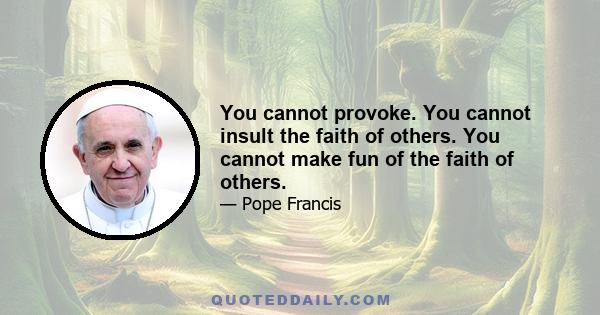 You cannot provoke. You cannot insult the faith of others. You cannot make fun of the faith of others.