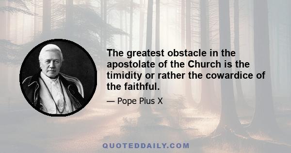 The greatest obstacle in the apostolate of the Church is the timidity or rather the cowardice of the faithful.