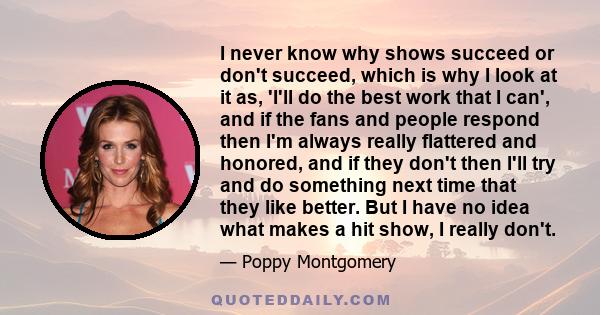 I never know why shows succeed or don't succeed, which is why I look at it as, 'I'll do the best work that I can', and if the fans and people respond then I'm always really flattered and honored, and if they don't then