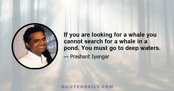 If you are looking for a whale you cannot search for a whale in a pond. You must go to deep waters.