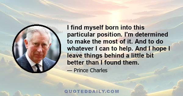 I find myself born into this particular position. I'm determined to make the most of it. And to do whatever I can to help. And I hope I leave things behind a little bit better than I found them.