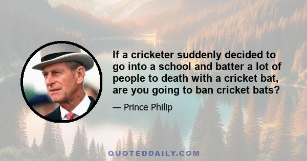 If a cricketer suddenly decided to go into a school and batter a lot of people to death with a cricket bat, are you going to ban cricket bats?