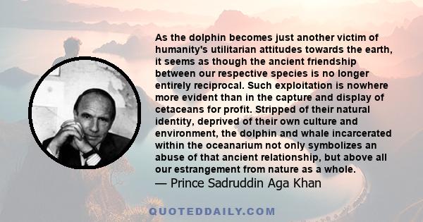 As the dolphin becomes just another victim of humanity's utilitarian attitudes towards the earth, it seems as though the ancient friendship between our respective species is no longer entirely reciprocal. Such