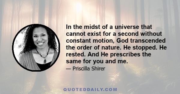 In the midst of a universe that cannot exist for a second without constant motion, God transcended the order of nature. He stopped. He rested. And He prescribes the same for you and me.