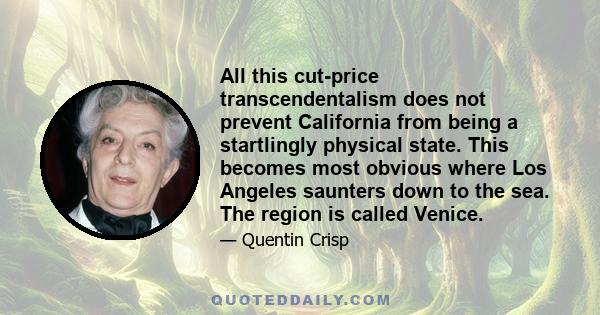 All this cut-price transcendentalism does not prevent California from being a startlingly physical state. This becomes most obvious where Los Angeles saunters down to the sea. The region is called Venice.