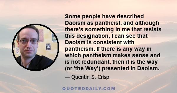 Some people have described Daoism as pantheist, and although there's something in me that resists this designation, I can see that Daoism is consistent with pantheism. If there is any way in which pantheism makes sense