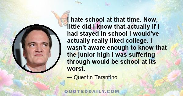 I hate school at that time. Now, little did I know that actually if I had stayed in school I would've actually really liked college. I wasn't aware enough to know that the junior high I was suffering through would be