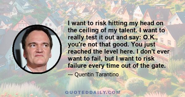 I want to risk hitting my head on the ceiling of my talent. I want to really test it out and say: O.K., you're not that good. You just reached the level here. I don't ever want to fail, but I want to risk failure every