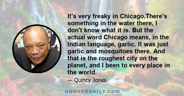 It's very freaky in Chicago.There's something in the water there, I don't know what it is. But the actual word Chicago means, in the Indian language, garlic. It was just garlic and mosquitoes there. And that is the