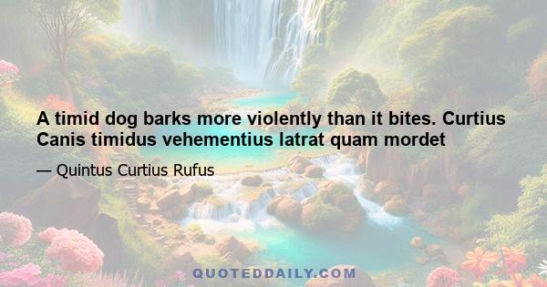 A timid dog barks more violently than it bites. Curtius Canis timidus vehementius latrat quam mordet