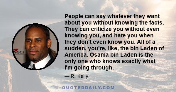 People can say whatever they want about you without knowing the facts. They can criticize you without even knowing you, and hate you when they don't even know you. All of a sudden, you're, like, the bin Laden of