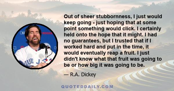 Out of sheer stubbornness, I just would keep going - just hoping that at some point something would click. I certainly held onto the hope that it might. I had no guarantees, but I trusted that if I worked hard and put