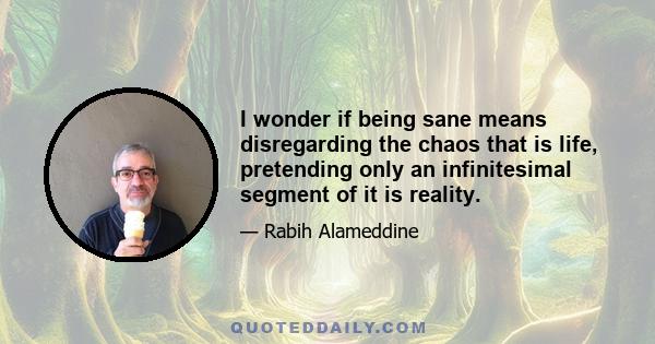 I wonder if being sane means disregarding the chaos that is life, pretending only an infinitesimal segment of it is reality.