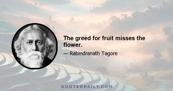 The greed for fruit misses the flower.