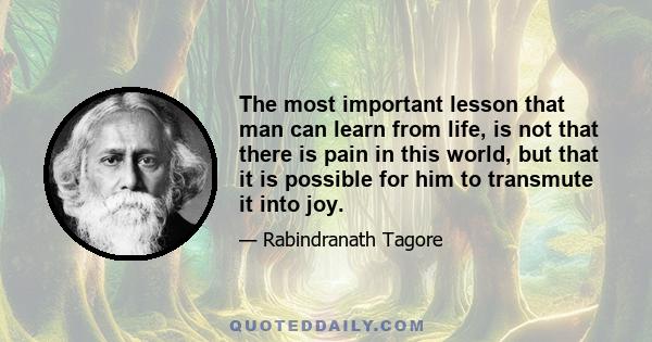 The most important lesson that man can learn from life, is not that there is pain in this world, but that it is possible for him to transmute it into joy.