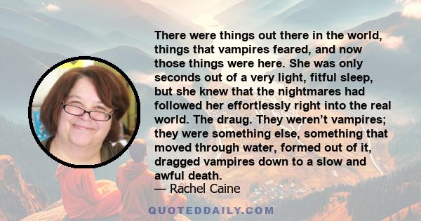 There were things out there in the world, things that vampires feared, and now those things were here. She was only seconds out of a very light, fitful sleep, but she knew that the nightmares had followed her