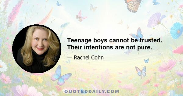 Teenage boys cannot be trusted. Their intentions are not pure.