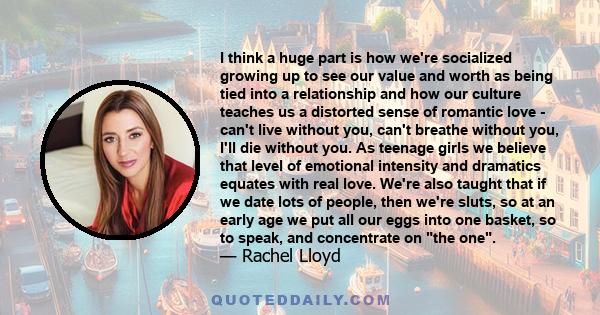 I think a huge part is how we're socialized growing up to see our value and worth as being tied into a relationship and how our culture teaches us a distorted sense of romantic love - can't live without you, can't