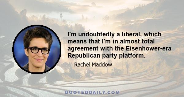 I'm undoubtedly a liberal, which means that I'm in almost total agreement with the Eisenhower-era Republican party platform.