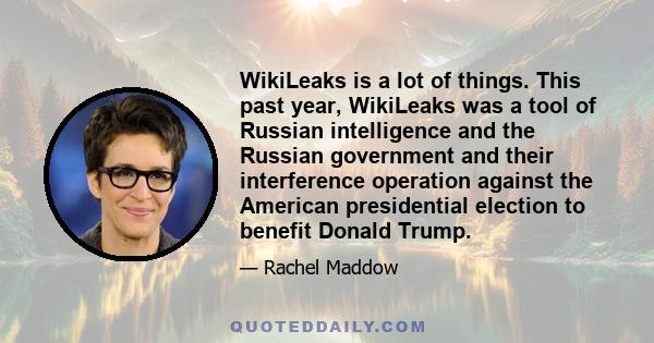 WikiLeaks is a lot of things. This past year, WikiLeaks was a tool of Russian intelligence and the Russian government and their interference operation against the American presidential election to benefit Donald Trump.