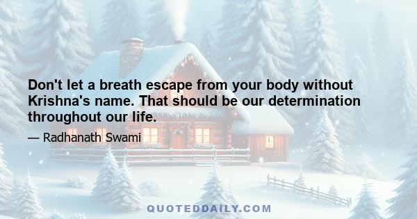 Don't let a breath escape from your body without Krishna's name. That should be our determination throughout our life.